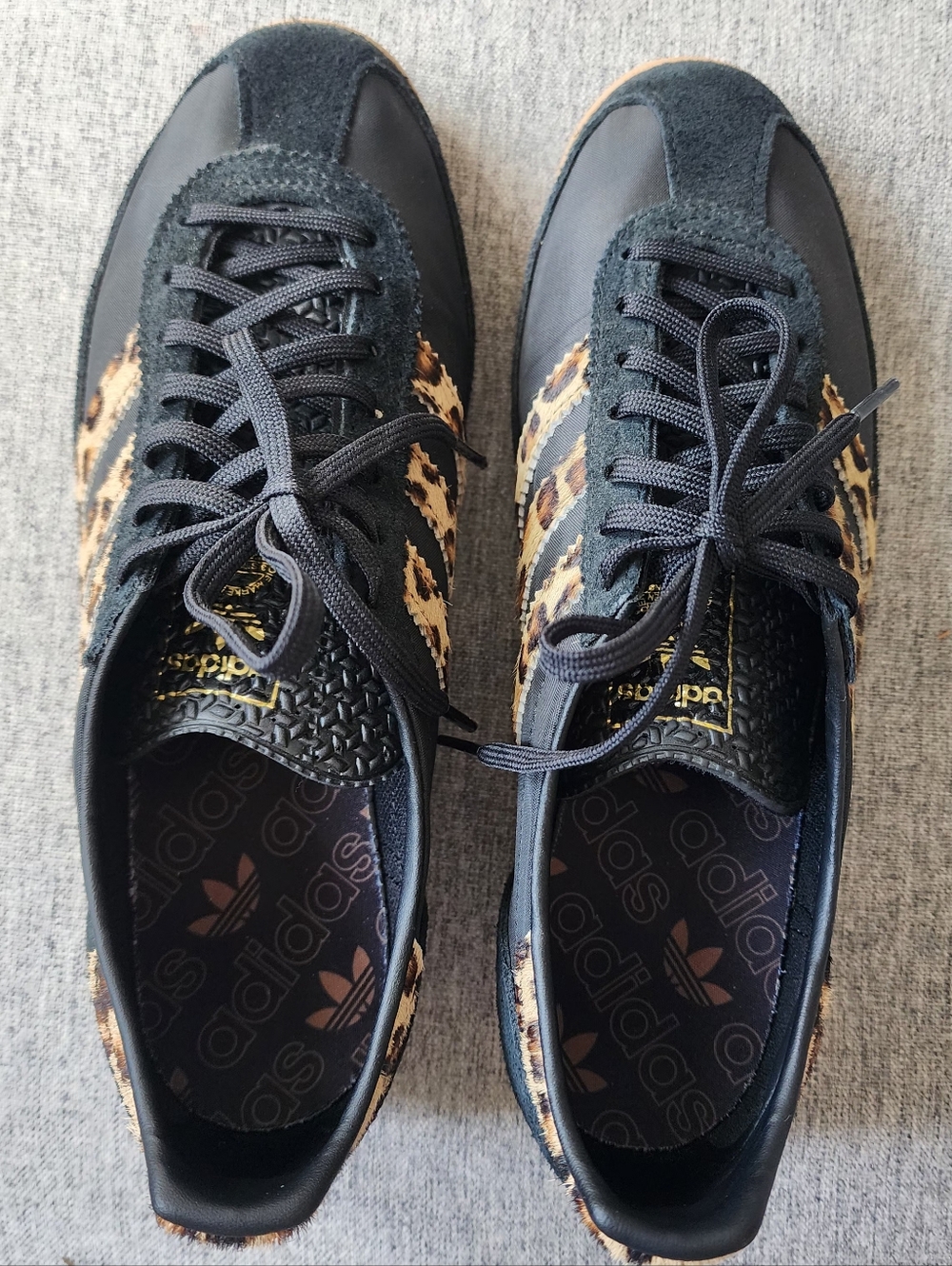 Adidas Black & Tan Leopard-Print Sneakers